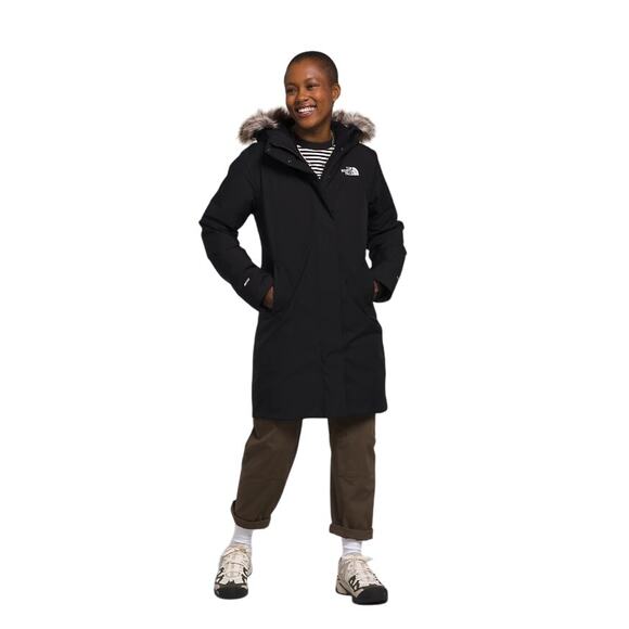 The North Face Sz L TNF Black Arctic Parka Coat Faux Fur Hood Waterproof HR3-50